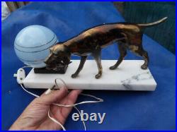Vintage lamp hunt dog art deco chien de chasse marbre lampe veilleuse 40.50's
