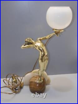 -exceptionnelle Lampe Art Deco Jeune Femme Bronze Socle Albatre & Pierre D -exceptionnelle Lampe Art Deco Jeune Femme Bronze Socle Albatre & Pierre D