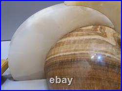 -exceptionnelle Lampe Art Deco Jeune Femme Bronze Socle Albatre & Pierre D