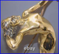 -exceptionnelle Lampe Art Deco Jeune Femme Bronze Socle Albatre & Pierre D