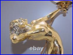 -exceptionnelle Lampe Art Deco Jeune Femme Bronze Socle Albatre & Pierre D