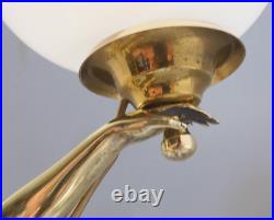 -exceptionnelle Lampe Art Deco Jeune Femme Bronze Socle Albatre & Pierre D