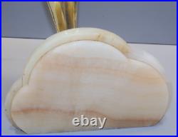 -exceptionnelle Lampe Art Deco Jeune Femme Bronze Socle Albatre & Pierre D