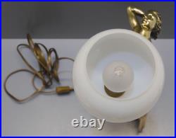 -exceptionnelle Lampe Art Deco Jeune Femme Bronze Socle Albatre & Pierre D